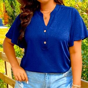 Woman Blue half button top